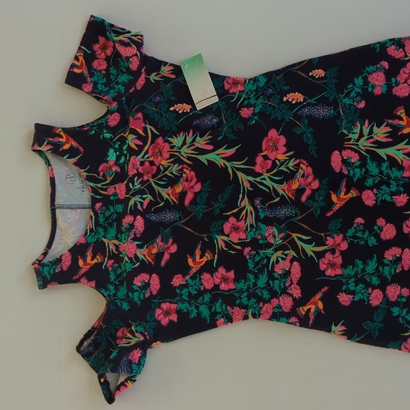 NWT Decree Floral Cold Shoulder Mini Summer Dress LARGE Navy Blue Pink Pattern - Picture 13 of 16